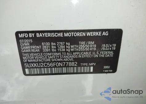 2015 BMW X6 xDrive35I из США, поврежденный, VIN 5UXKU2C56F0N77882